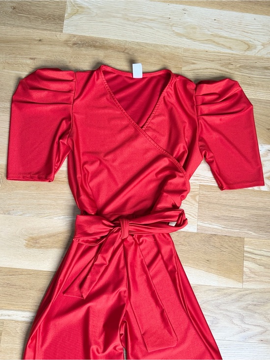 Janette Pants - Elegant Red Wrap-Waist Wide-Leg Jumpsuit